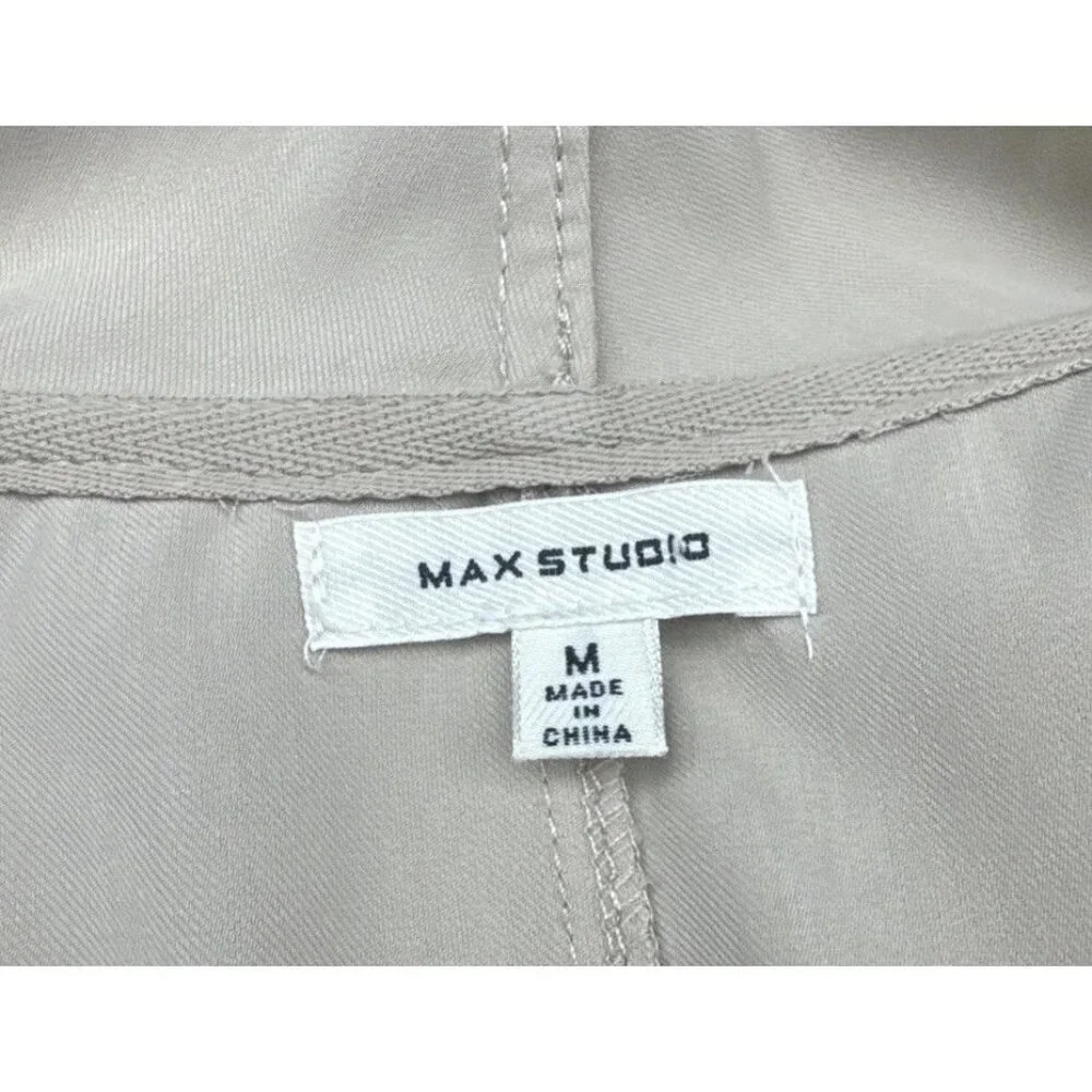 Max Studio Beige Tan Drop Shoulder Roll‎ Tab Sleeve Open Front Jacket Cardigan-M